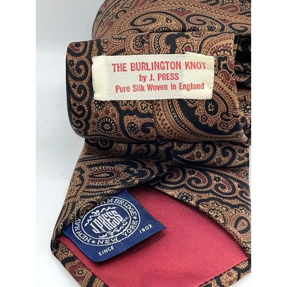 J Press Burlington Knot Paisley Madder Silk Tie Handmade England Mens Necktie